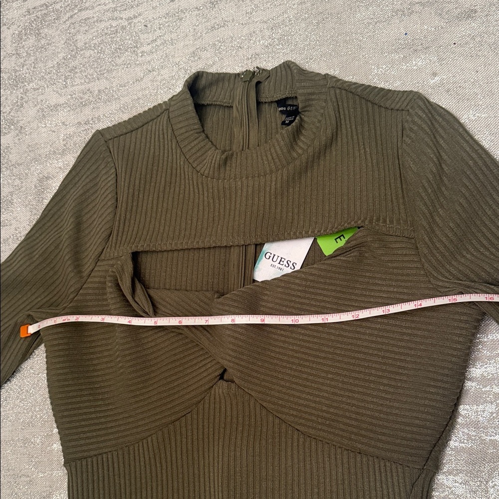 Guess Khaki Ribbed Midi Dress - Picture 7 of 8